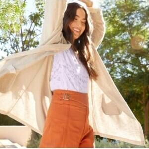 Anthropologie By Donni Ribbed Beige Cardigan Sweater Coat One Size